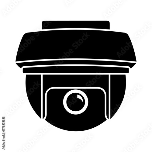 Black silhouette modern PTZ dome security camera icon, surveillance technology device.