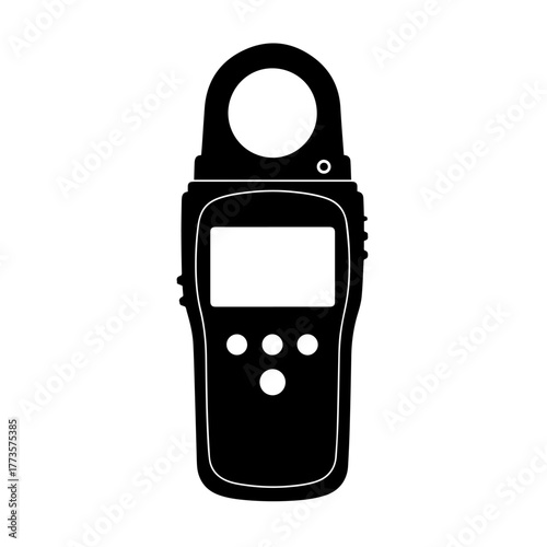 Black silhouette of a digital clamp meter, featuring a prominent jaw and rectangular display screen.