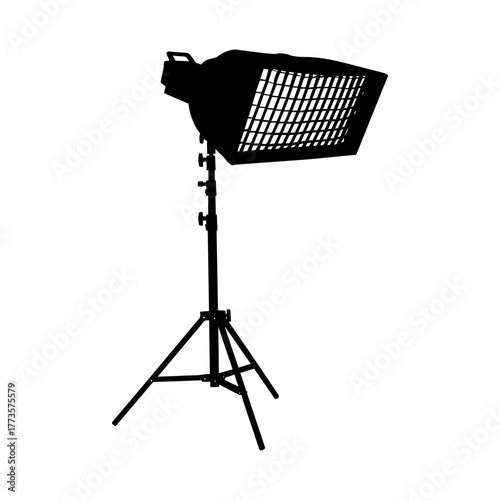 Professional Studio Softbox Light with Grid on Adjustable Tripod Stand Silhouette.