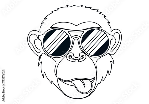 Cool monkey with sunglasses sticking its tongue out for a fun cartoonish vibe