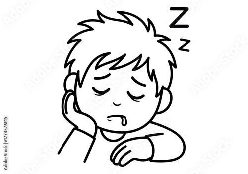 A tired young person sleeping with their eyes closed and mouth open with Z's floating above their head indicating sleep and rest in a peaceful slumber