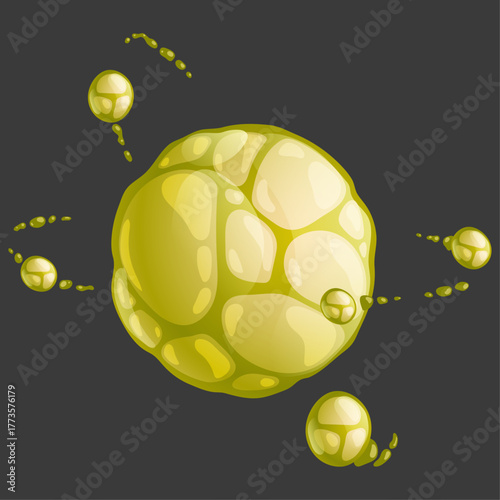 Abstract representation of a planet with orbiting spheres, perfect for sci-fi, space or cosmic themes