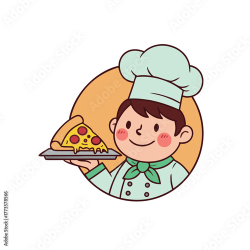 Chef Holding Pizza Slice Vector Icon