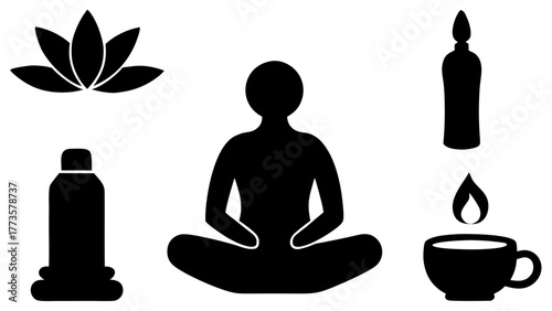 Person in meditation pose with lotus flower and candle for relaxation concept