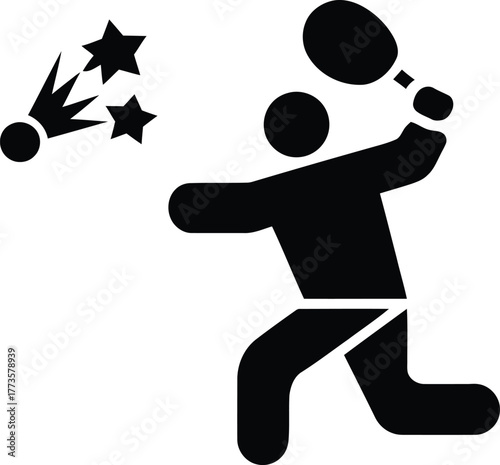 Silhouette of a person playing badminton isolated on white background