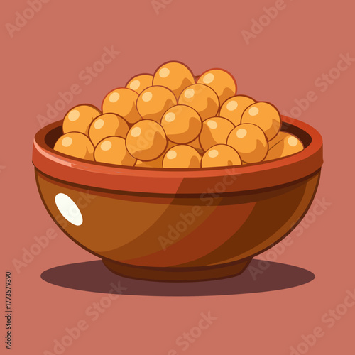 An isolated bowl of yellow corn flakes is a sweet, healthy snack or meal with a similar shape to a bowl of gold coins