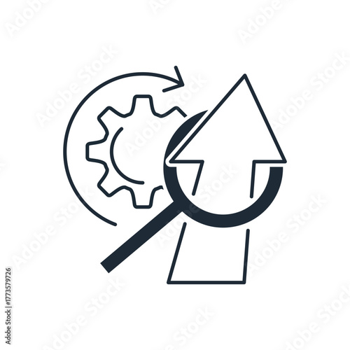 Active improvement development.Application and activation of innovation in manufacturing, business. Vector linear icons illustrations isolated on white.