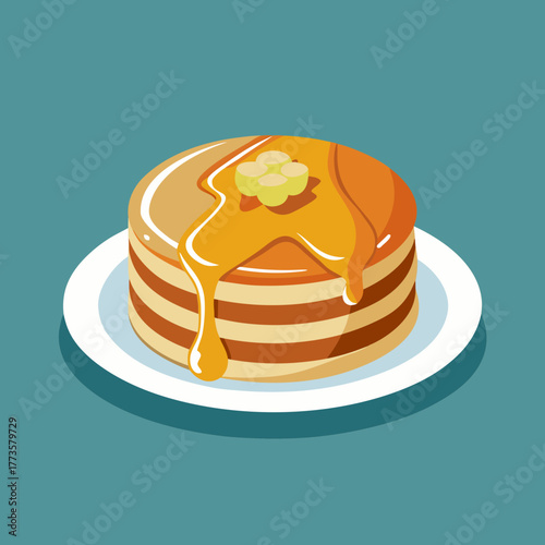 Stack of sweet pancakes on a plate cream illustration