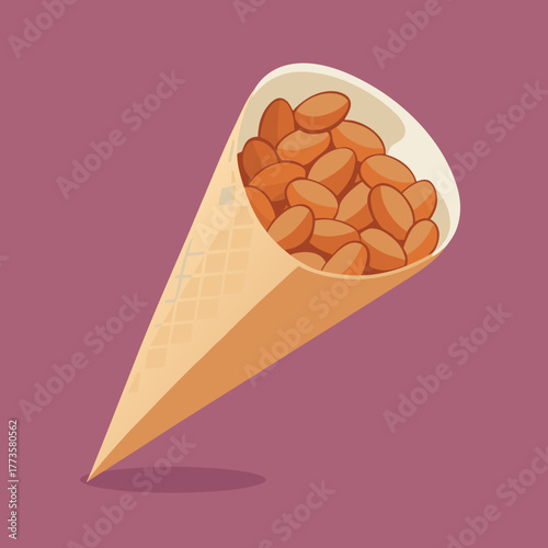 Nuts in a Cone: A delectable illustration showcasing a cone overflowing with freshly roasted nuts, perfectly capturing the simplicity and enjoyment of a delicious treat.