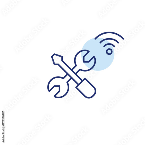 Tools and wi-fi. System configuration updates and maintenance. Pixel perfect, editable stroke vector icon