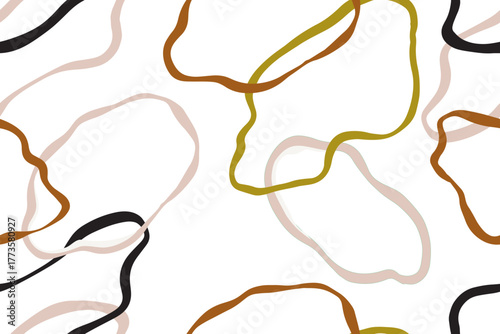 Neutral circles Boho Abstract Squiggle Lines Pattern with Earth Tones and Black. Minimalist home decor. Abstract bohemian vibrant, contemporary abstract design