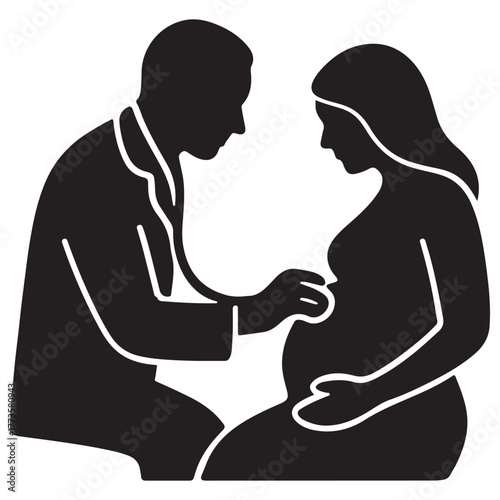 Doctor checking pregnant woman silhouette vector illustration