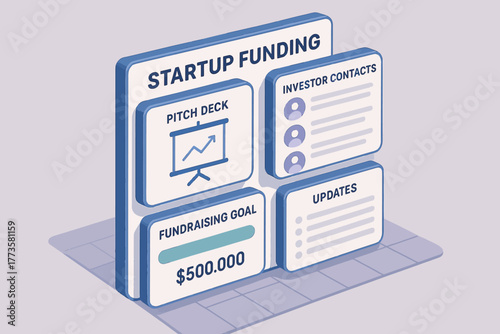 Digital startup funding dashboard with pitch deck and investor contacts