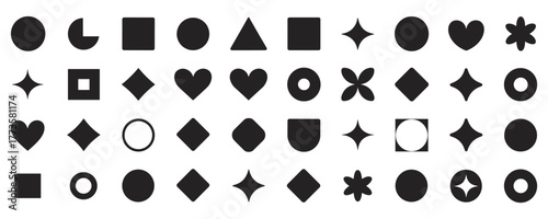 Assortment of Geometric and Organic Shapes on White Background circle square