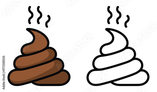 Cartoon Poop Emoji Icon in Brown and Outline Version symbol