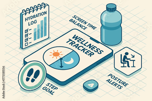 Digital wellness tracker with hydration log and posture alerts for balanced lifestyle