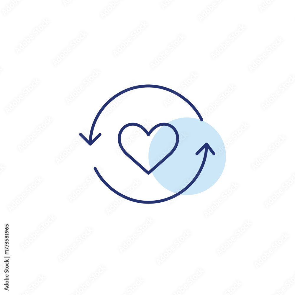 Obraz premium Heart in renew arrows. Eco commitment, green values. Pixel perfect, editable stroke vector icon