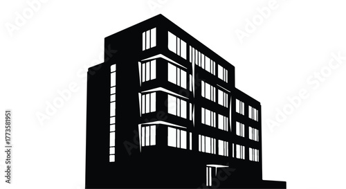 Modern office building silhouette against a bright background, symbolizing business and architecture.