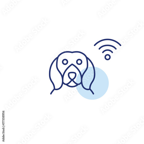 Dog and wi-fi. Pet monitoring, smart tracking devices. Internet of things care. Pixel perfect, editable stroke vector icon