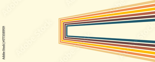 Colorful linear background in 70's style. Retro panel with rainbow stripes. Template for posters, banners, decorative elements and wall art. Design and creativity idea