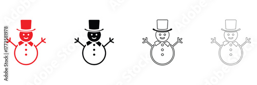 snowman vector icon set, christmas snowman vector, silhouette and line art illustration