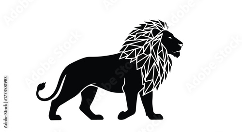 Majestic black lion silhouette against a clean white background, symbolizing power and strength.