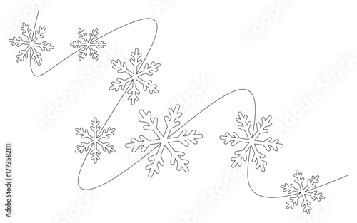 Line art of a snowflake with curved and twisted lines isolated on a transparent background. This icon is for a decorative wall sticker to celebrate and celebrate Christmas. Merry Christmas.
