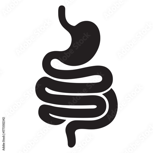 Human Stomach and Small Intestine Black Silhouette Vector Design