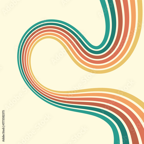 Colorful composition of parallel colored lines in the style of the 70s-80s. Abstract background for creative design