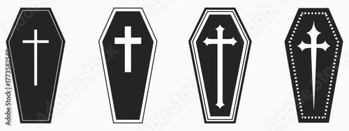Four Black Silhouette Coffin Icons With White Crosses casket