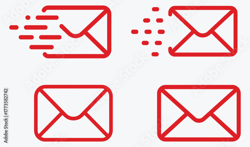 Four Red Envelope Icons Representing Email And Messaging Services message