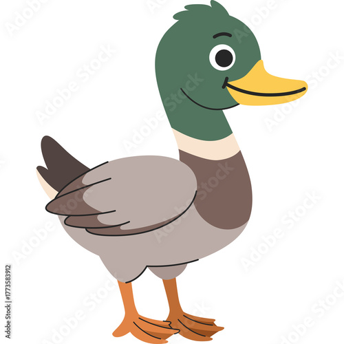 Cute Cartoon Mallard Duck Standing With A Yellow Beak Green Head Brown Body And Webbed Feet On A Transparent Background