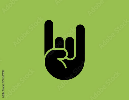 An iconic rock and roll hand gesture displayed in a bold black outline, symbolizing passion, music culture, and youthful spirit in a vibrant aesthetic.