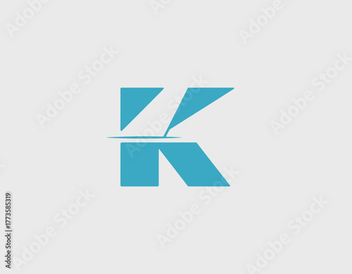 A sleek and modern blue letter 'K' logo is presented on a crisp white background, ideal for branding and design concepts that require a dynamic visual identity.