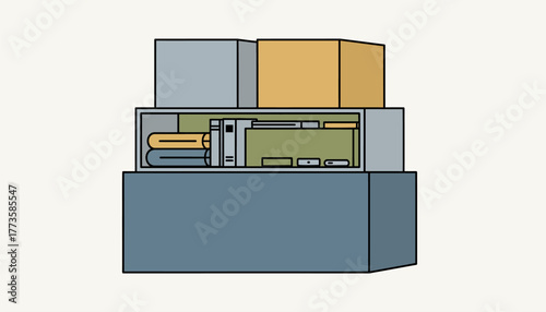 A series of modular storage boxes stacked neatly emphasizing functionality and organized simplicity in home decor.
