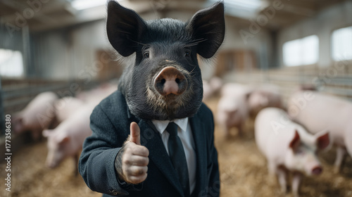 Business Pig Showing Thumbs...