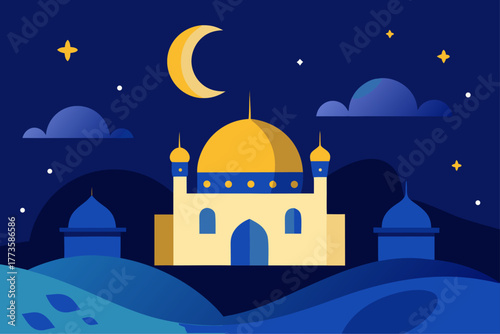 Isra Miraj night journey illustration — Prophet Muhammad’s ascension with glowing stars