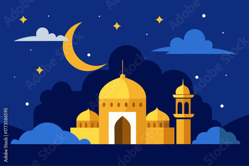 Isra Miraj night journey illustration — Prophet Muhammad’s ascension with glowing stars