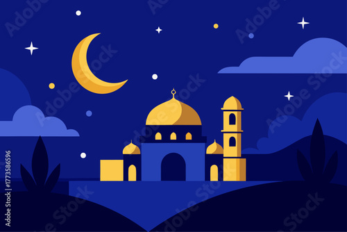 Isra Miraj night journey illustration — Prophet Muhammad’s ascension with glowing stars