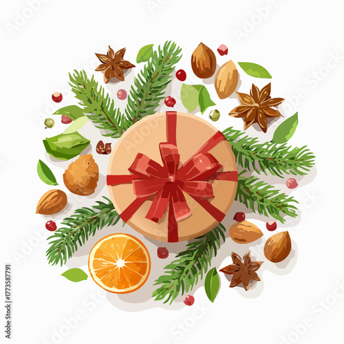 christmas mulled wine and baking ingredients with festive decorations