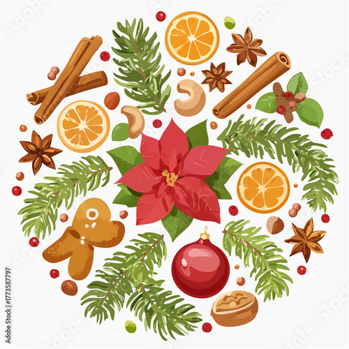 Christmas mulled wine and baking ingredients with festive spices