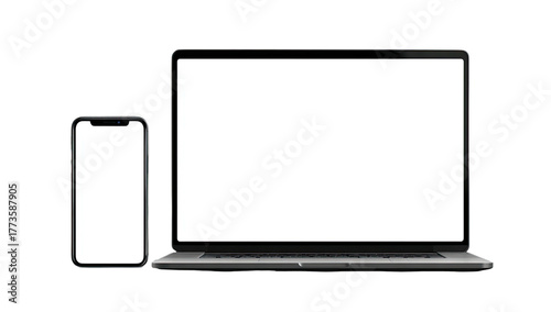 Modern digital devices, smartphone and laptop, on black background