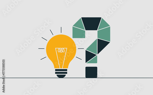 Bright idea illuminates a large origami question mark symbolizing problem solving and finding solutions
