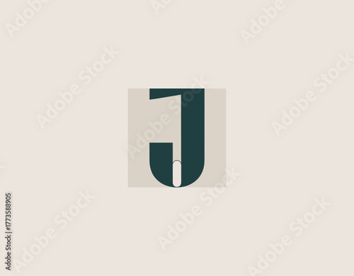 A modern representation of the letter J, crafted with high contrast colors and a subtle textured background, emphasizing design simplicity and uniqueness in its form and presentation.