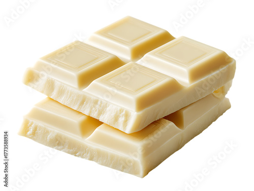 Delicious white chocolate pieces, isolated.