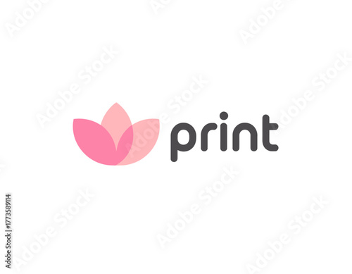 This elegant logo image depicts stylized floral shapes in soft pink hues, representing beauty and creativity in the context of print marketing and design.