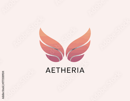 A sophisticated wings logo in warm gradient shades suggests freedom, elegance, and growth, making it suitable for themes of transformation and ascension in branding.