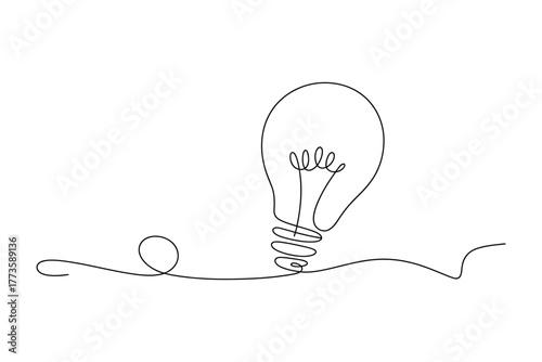 The lightbulb shines brightly, created with a continuous flowing line on a transparent background