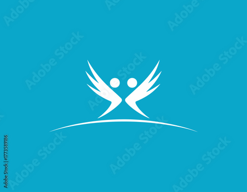 A symbolic logo depicting two human figures with wings, representing freedom and support. The sleek design conveys a sense of unity and hope.
