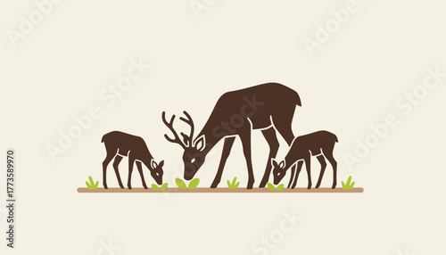 A family of deer grazes peacefully in a clearing their soft brown coats blending harmoniously with the emerging greenery of spring.